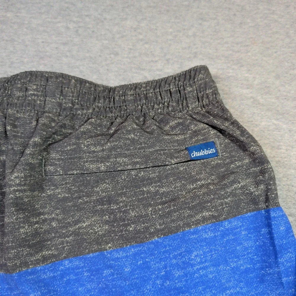 Chubbies Mens XL Colorblock Swim Trunks Grey Blue Turquoise 7 Inch Inseam Shorts